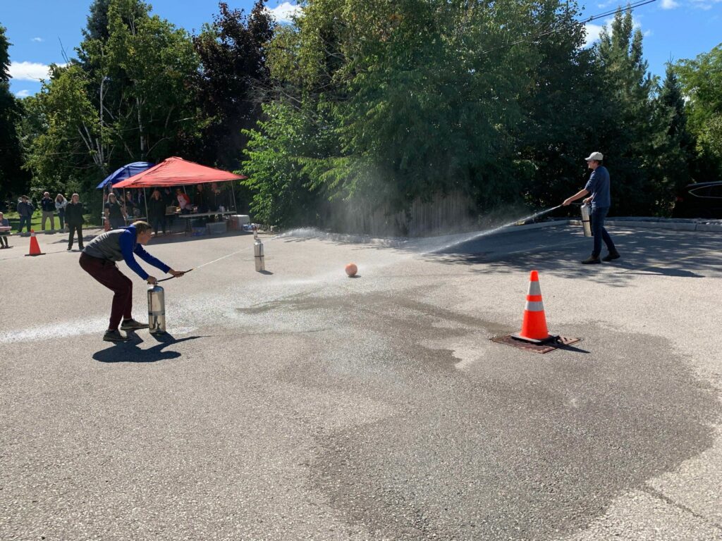 Live fire extinguisher demonstration.